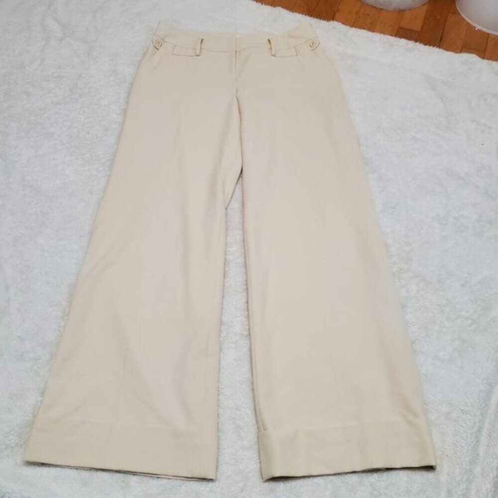Loft Cream Wide Leg Zipper Button Lined Professional Trouser Dress Pants Women 8